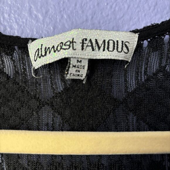 Almost Famous Tunic Dress Medium Black Lace Collar Aztec Print Flowy Sun Mini - Picture 7 of 7